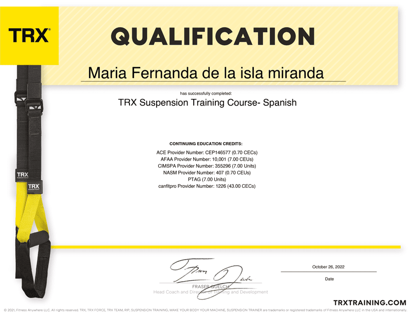 Certificado trx Maria Fernanda de la Isla M